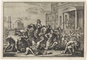 Herodes får sin barber Tryphon til at stene Tyro og hans søn på mistanke om forræderi af Jan Luyken