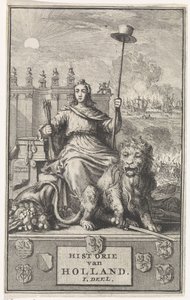 hollandsk jomfru Titelside for: F. de la Neuville, Hollands historie bd. I, 1704 af Jan Luyken