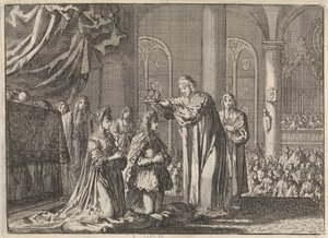 Kroning af William III og Mary II Stuart af ærkebiskoppen af ​​Canterbury, 1689 af Jan Luyken