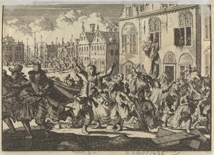Oprør i Enkhuizen, hvor viceadmiralernes huse Kwast og Turk bliver ødelagt, 1635 af Jan Luyken
