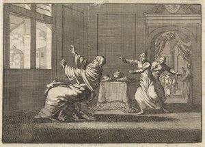 Pave Innocentius XII falder baglæns fra vinduet til Quirinalen kort efter hans valg, 1691 af Jan Luyken