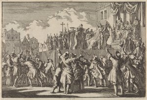 Gadescene i Aberdeen, der håner den katolske religion, 1689 af Jan Luyken