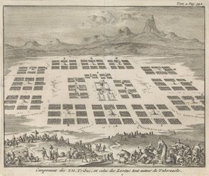 Lejre for de tolv Israels stammer omkring tabernaklet Campement des XII Tribus, et celui des Levites tout autour du Tabernacle (titel på objektet)