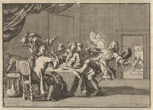 Thomas Tullock, tilhænger af King James II i Skotland, bliver dræbt af den uventede affyring af hans pistol, 1690 af Jan Luyken