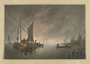 Sender til en befæstet by ved solnedgang af Jan Matthias Cok