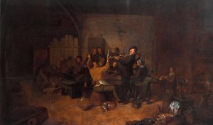 Bønder i en kro Et muntert hollandsk selskab, der drikker og synger i en værtshus. Maleri af Jan Miense Molenaer (ca. 1610-1668) Galleria degli Uffizi fra det 17. århundrede, Firenze, Italien