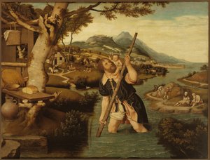 Landskab med Saint Christopher, første halvdel af 1500-tallet.. af Jan Mostaert