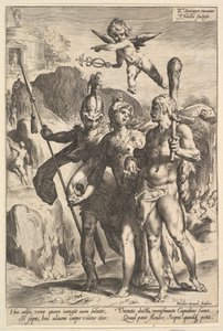 Hercules bliver vist den bjergrige vej til Temple of Immortal Fame i kompagniet..., ca. 1591. af Jan Muller