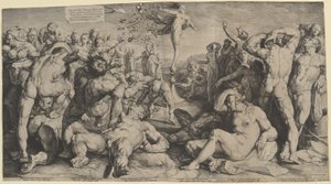 Formue uddeler hendes gaver af Jan Muller, after Cornelis Cornelisz van Haarlem
