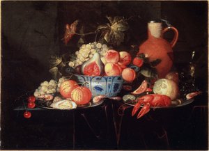 Stilleben med frugter og krebs - il på lærred, ca.1660 af Jan Pauwel II the Younger Gillemans