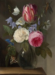 Roser og en tulipan i en glasvase, ca. 16501660. af Jan Philips van Thielen