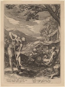 Adam og Eva arbejder af Jan Pietersz Saenredam after Abraham Bloemaert