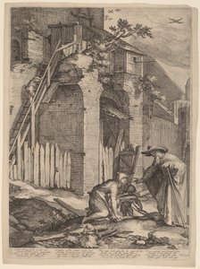 Profeten Elias med enken fra Zarefat af Jan Pietersz Saenredam, after Abraham Bloemaert
