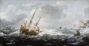 Skibe i en storm på en klippekyst