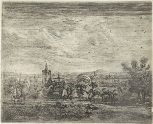 Udsigt over landsbyen med en kirke af Jan Ruyscher