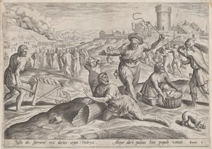 Faraos Taskmaster, der slog israelitterne af Jan Sadeler I, Maarten van Cleef