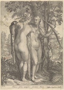 Diana og en nymfe foran et træ Diana og hendes nymfer (serietitel) af Jan Saenredam
