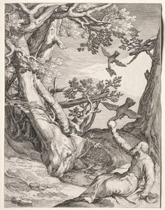 Elias i ørkenen fodret af ravne, 1604. af Jan Saenredam