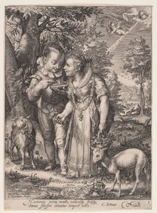 Forår (To børn leger med fugl), fra De fire årstider af Jan Saenredam