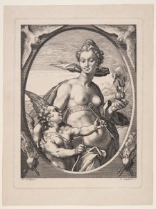 Venus og Amor, fra Tre hedenske guder eller gudinder af Jan Saenredam