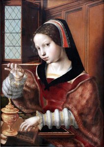 Tysk: Die Goldwägerin Kvinde, der vejer guld
 Alternativ(e) titel(r):  
Woman Holding a Balance af Jan Sanders van Hemessen