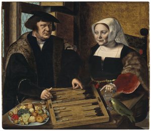 Portræt af et par, der spiller trictrac af Jan Sanders van Hemessen