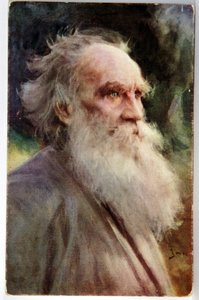 Litteratur. Den russiske forfatter Leo Tolstoi. Postkort af Jan Styka, Frankrig, ca. 1910 (postkort)