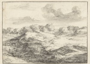 Klitlandskab, med et sommerhus i det fjerne af Jan Vermeer van Haarlem (I) (attributed to)