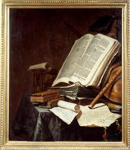 Bøger og musikinstrumenter Maleri af Jan Vermeulen (1638-1674) 1600-tallet søn. 0,78x0,69 m Nantes, musee des Beaux Arts af Jan Vermeulen