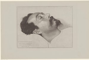 Nicolaas de Roever op hans doodsbed Således hvilede Nicolaus de Roever den 12. marts i året 18903 R.I.P. (titel på objekt) af Jan Veth