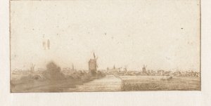 Udsigt over en by (Leiden?) af Jan Vincentsz. van der Vinne (possibly)