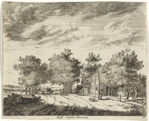 Landskab halvvejs overvevet Vejer halvvejs Overveen (titel på objekt) Landskaber i Haarlem-området (serietitel) Gesigten udenfor Haarlem, Udført af. J.V.V. (serietitel på objekt)