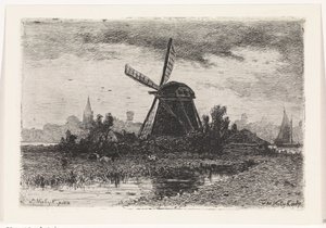 Landskab med mølle