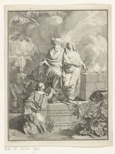 Allegorisk titelblad med patriark Abraham og sandhed Titelside for: Arnold Hoogvliet, Abraham Patriarken, i XII Boeken, 1728