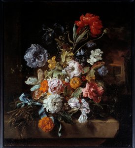 Buket blomster afsat på en stenbænk Maleri af Jan Weenix (1640-1719) 1694 Søn. 0,74x0,67 m Lyon, Musee des Beaux Arts