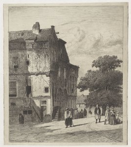 Udsigt over en gade i Amsterdam af Jan Weissenbruch