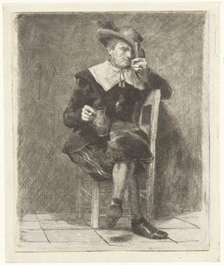 Mand med kande og glas på en stol af Jan Weissenbruch