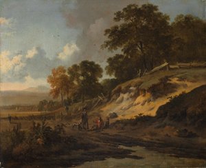 Landskab med jægere, ca. 1660-80 (olie på lærred) af Jan Wijnants