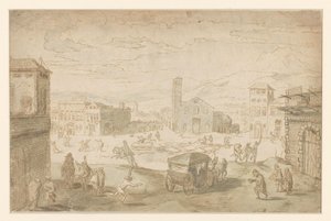 Februar måned: Fastelavnsscene på en italiensk plads