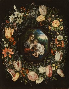Madonna og barn i blomsterkrans, ca. 1625 (olie på kobber) af Jan and Balen, Hendrik van Brueghel