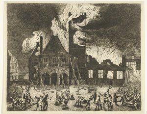 Branden i det gamle rådhus i Amsterdam, 1652 Afbildning af den gamle Stadthuys brændt til Amsterdam den 7. juli 1652
