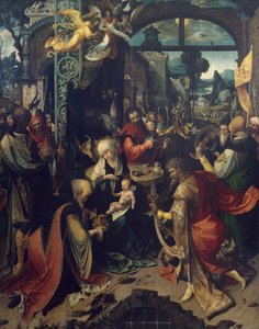 Jesu fødsel, centralt panel af triptykon af Jan de Beer (ca. 1475-1528), olie på lærred