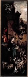 Triptykon om tilbedelse af Magi: Fødselen (højre panel) (Olie på valnøddepanel af Jan de Beer