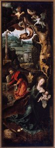 Triptych of the Adoration of the Magi, nativite and rest during the flight to Egypt Detail of the left panel representing the rest during the flight to Egyptdani