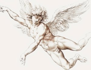 Nøgen mandlig flyvende engel.