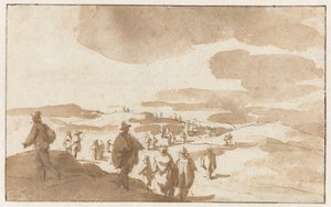 To skitser af figurer på klitterne ved Scheveningen Folk i klitterne i Scheveningen af Jan de Bisschop