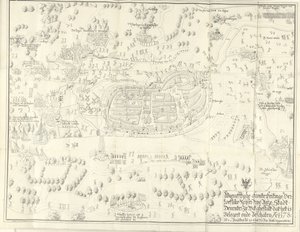 Belejring og erobring af Deventer, 1578 Waerafftighe afconterfeitinge der loeflike Keyser gratis Anze Stadt Deventer I hvilket ghestalt, at det er Belgert onde Beschaten Ao. 1578 (titel på objekt) af Jan de Lange (II) (signed by artist)