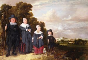 Gruppeportræt af en familie (olie på panel) af Jan or Johannes Hals