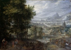 Et skovklædt landskab af Jan the Elder Brueghel