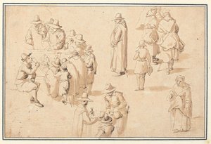 Et springvand ved Spa med studier af elegante skikkelser, der tager vandet og af to munke og en præst af Jan the Elder Brueghel